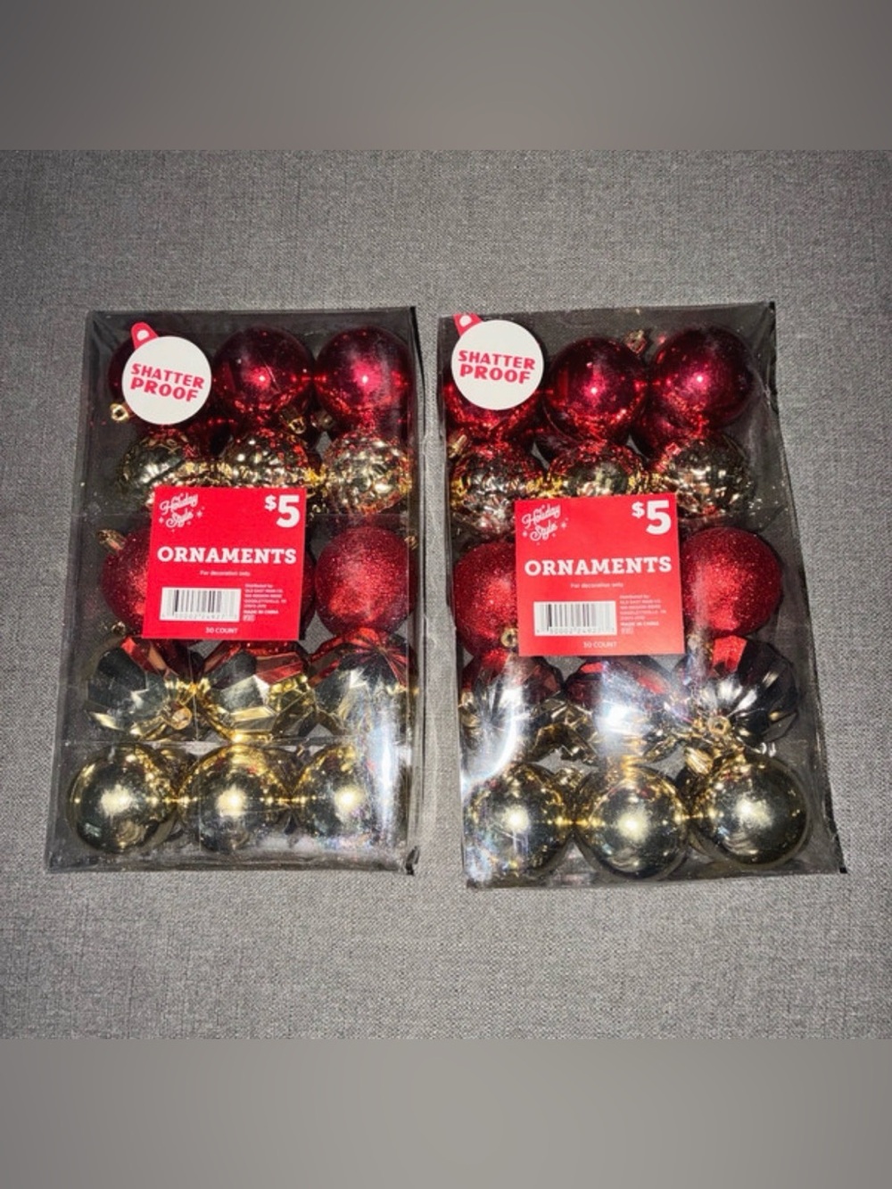 Holiday Style Red and Gold Shatterproof Ornament Assortment